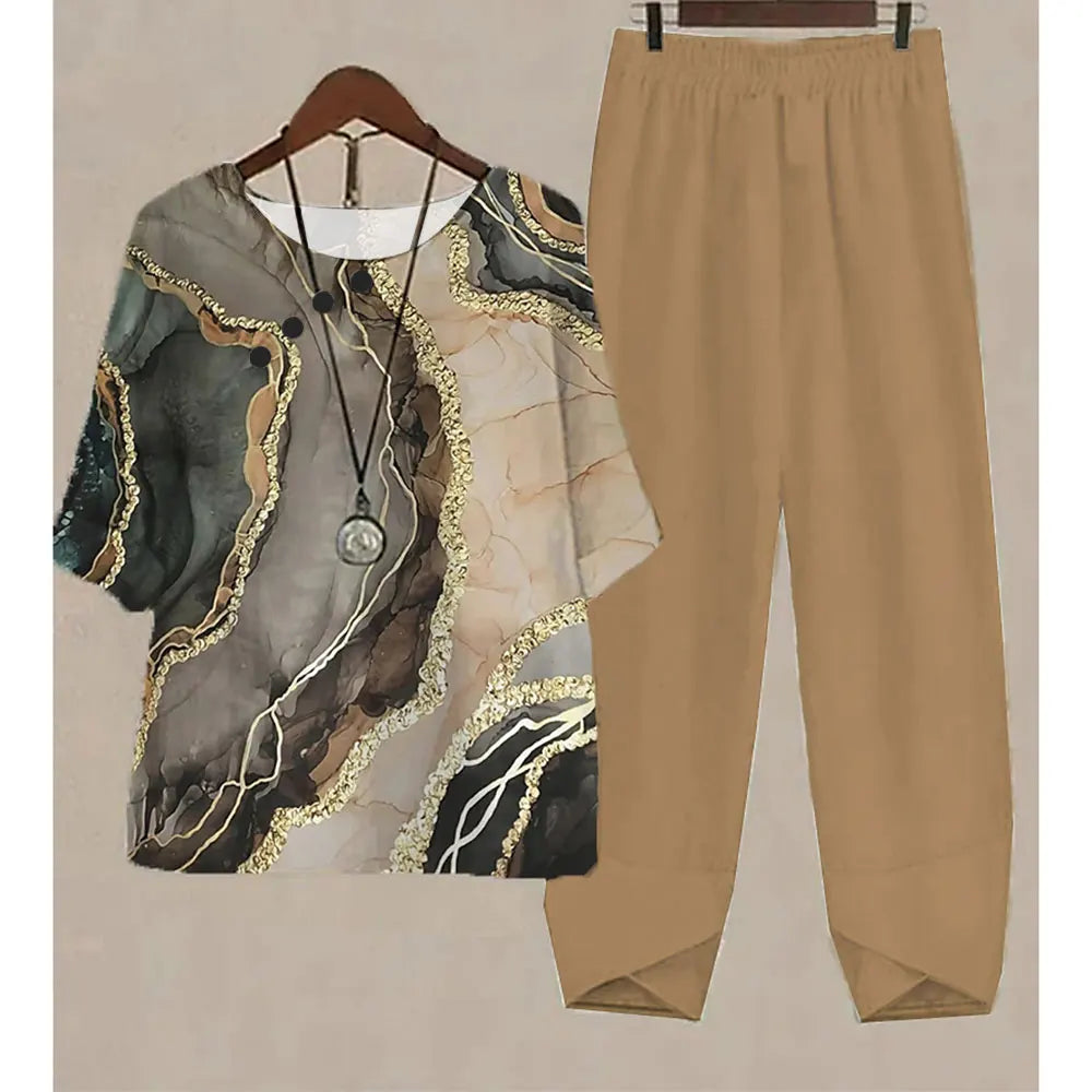 Women's Stripe Print Two Piece Set | Casual Summer Pants Outfit