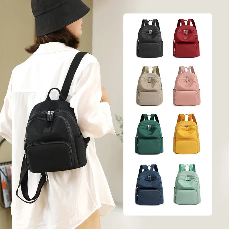 Person wearing a black backpack with color options displayed on the right.
