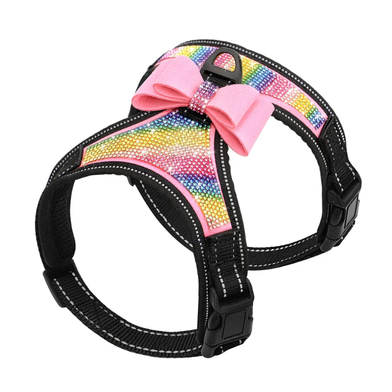 Reflective nylon dog harness with rhinestone bowknot for small and medium dogs, pet vest accessory for Pitbulls and more -13