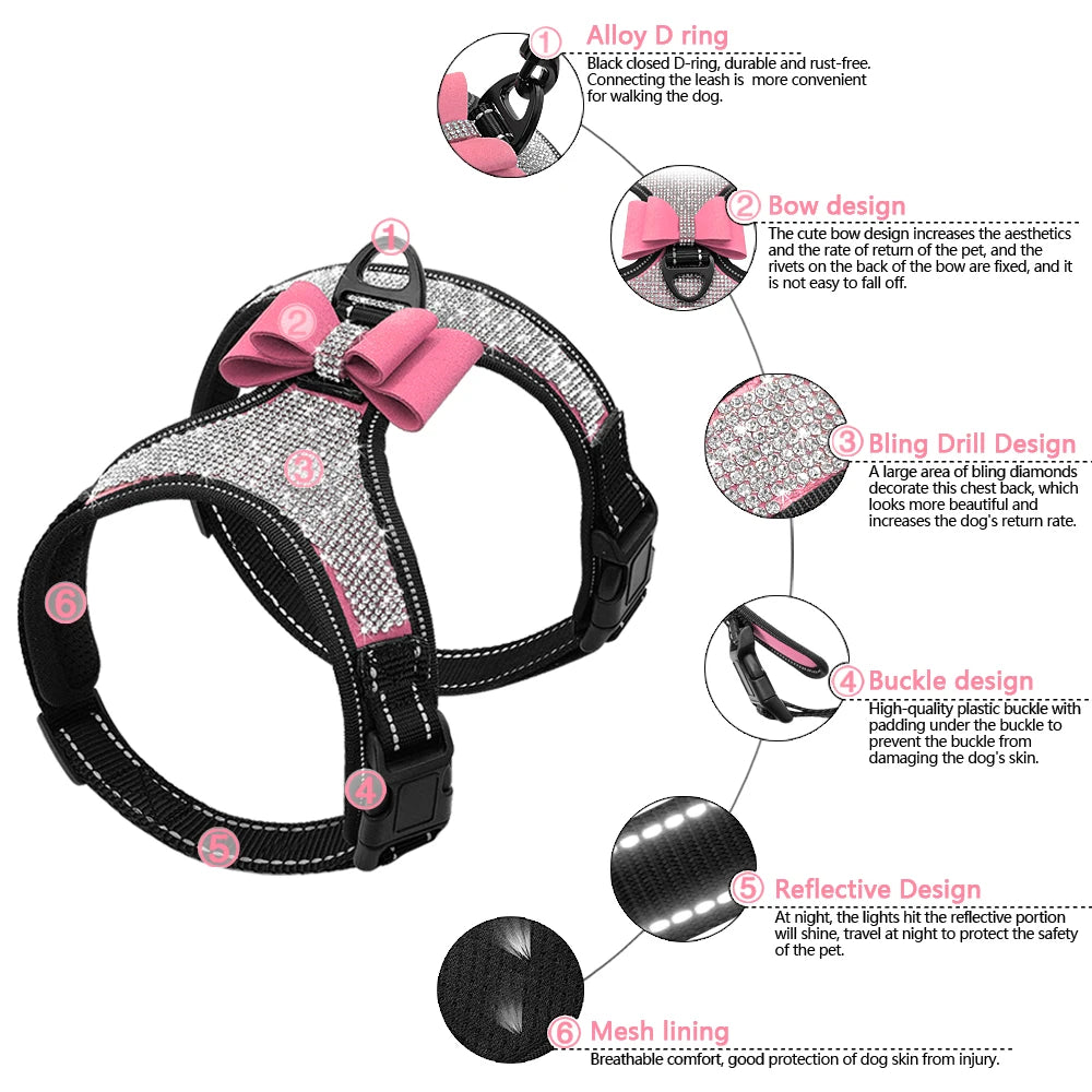 Reflective Dog Harness Rhinestone plus Nylon