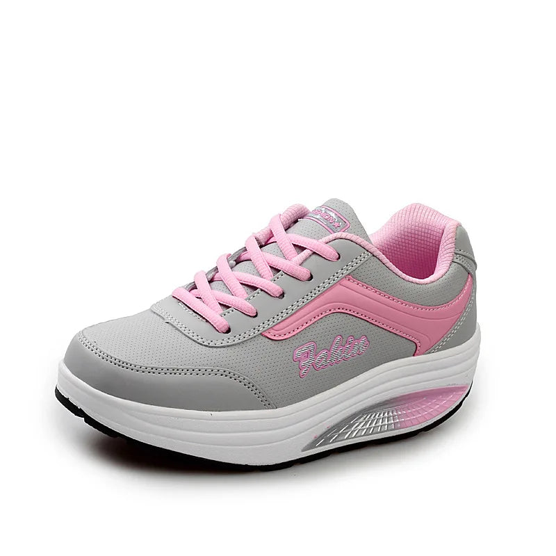 Women Casual Sneakers Height Increasing. - pink gray
