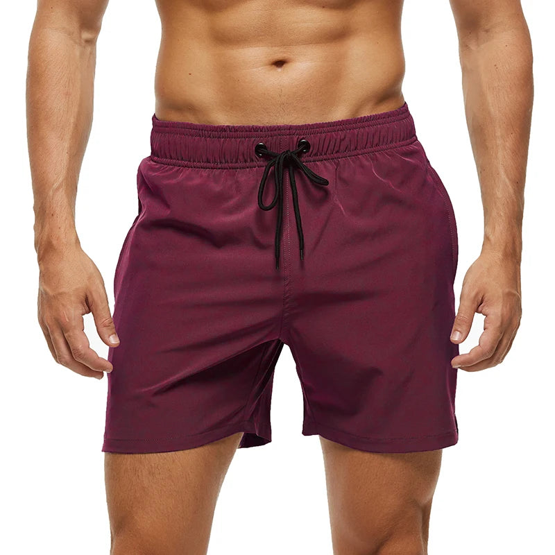 Escatch men’s quick dry swim trunks with zipper pockets and mesh lining in stylish beachwear design red