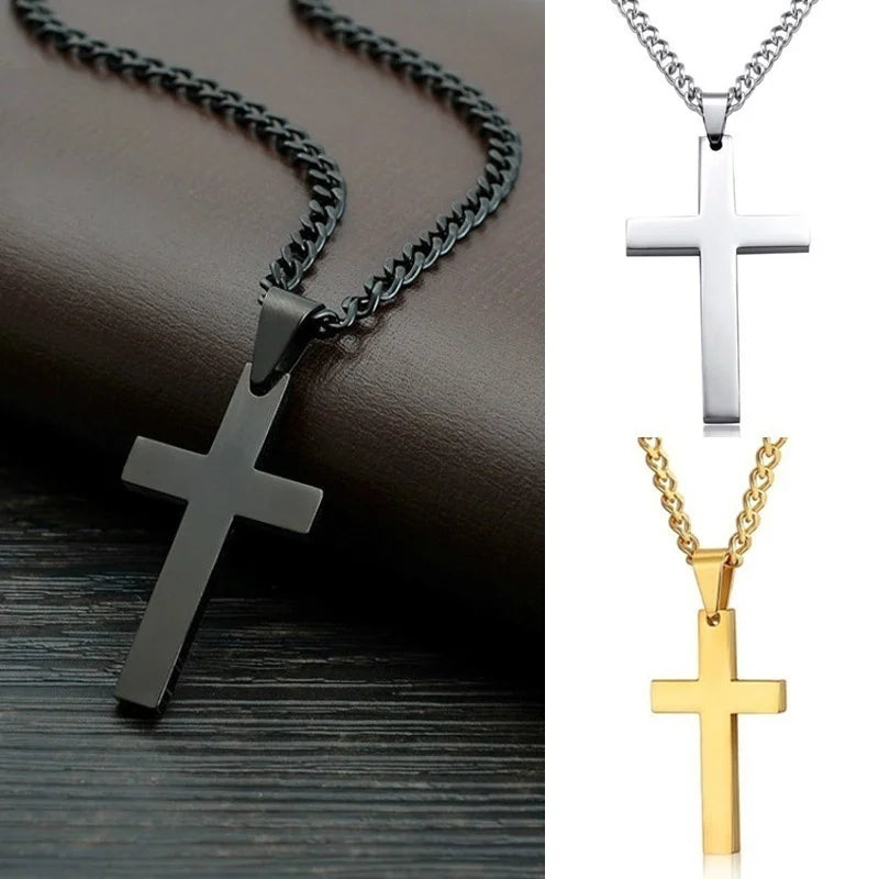 Cross Pendant Necklace. - black white silver