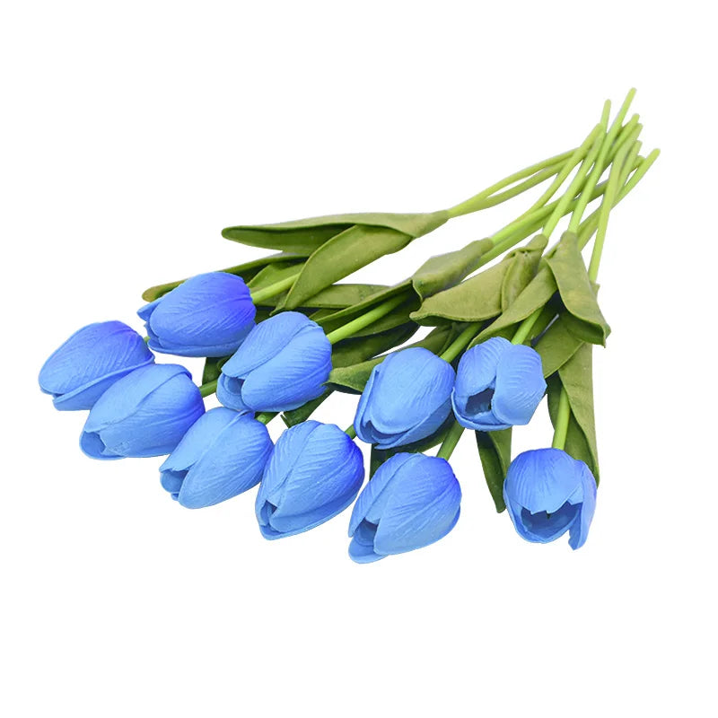 10PCS real touch artificial tulip flower bouquet for wedding, home, or garden decoration-blue