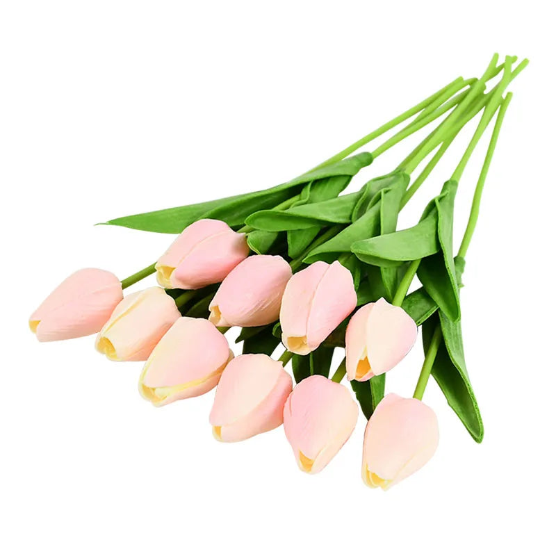 10PCS real touch artificial tulip flower bouquet for wedding, home, or garden decoration- yellow and pink