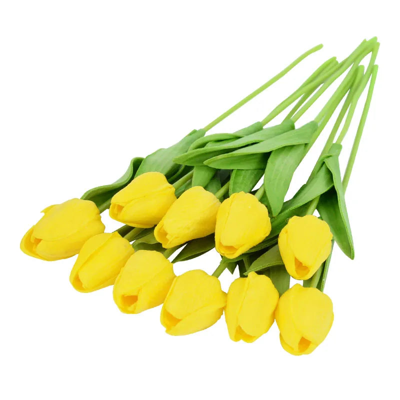10PCS real touch artificial tulip flower bouquet for wedding, home, or garden decoration-yellow2