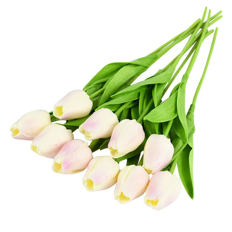 10PCS real touch artificial tulip flower bouquet for wedding, home, or garden decoration-white and purple