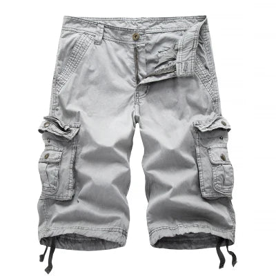 Light gray cargo shorts on a white background