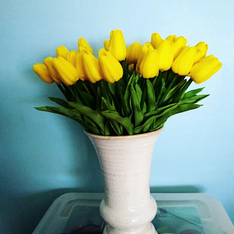 10PCS real touch artificial tulip flower bouquet for wedding, home, or garden decoration-yellow