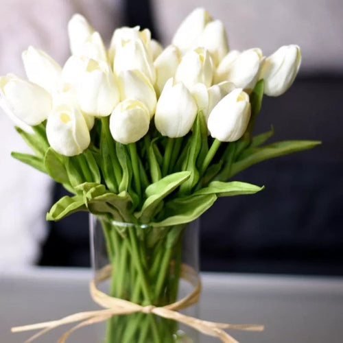 10PCS real touch artificial tulip flower bouquet for wedding, home, or garden decoration- white