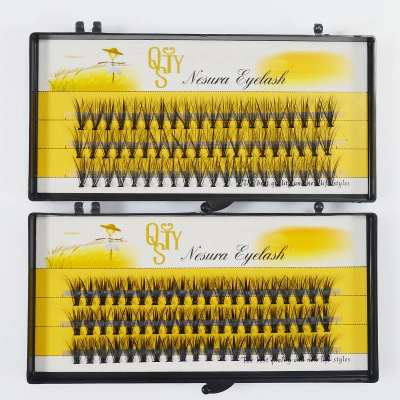 Two boxes of QVS Nesura Eyelash with yellow background and black text on a white background