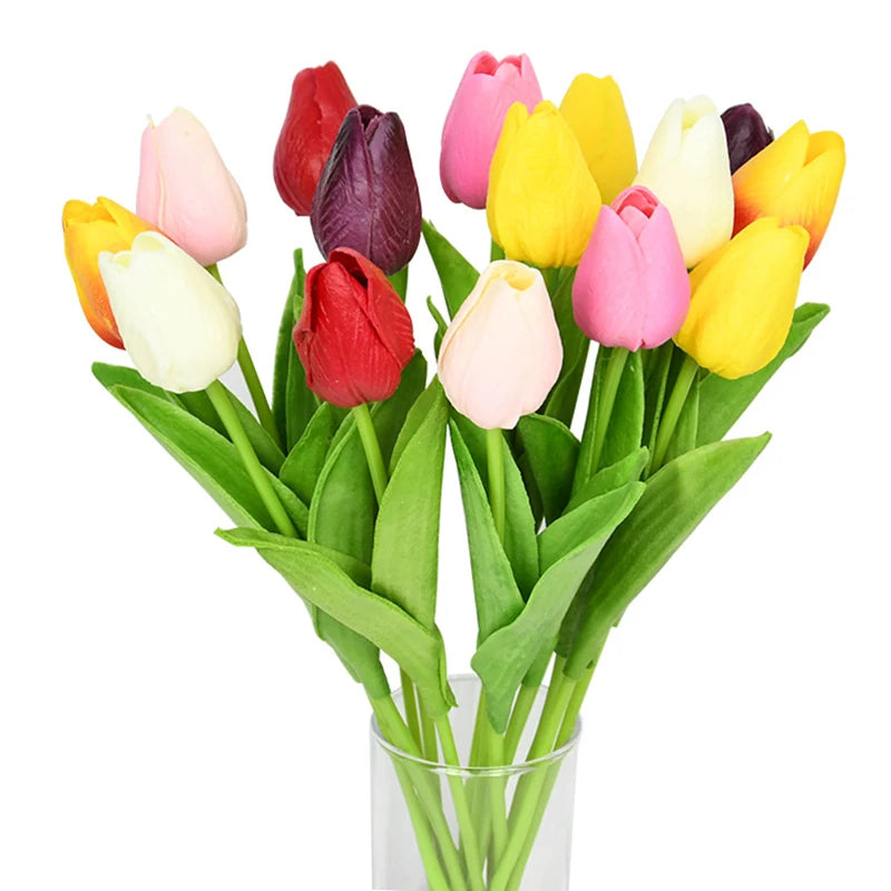 10PCS real touch artificial tulip flower bouquet for wedding, home, or garden decoration-multicolor