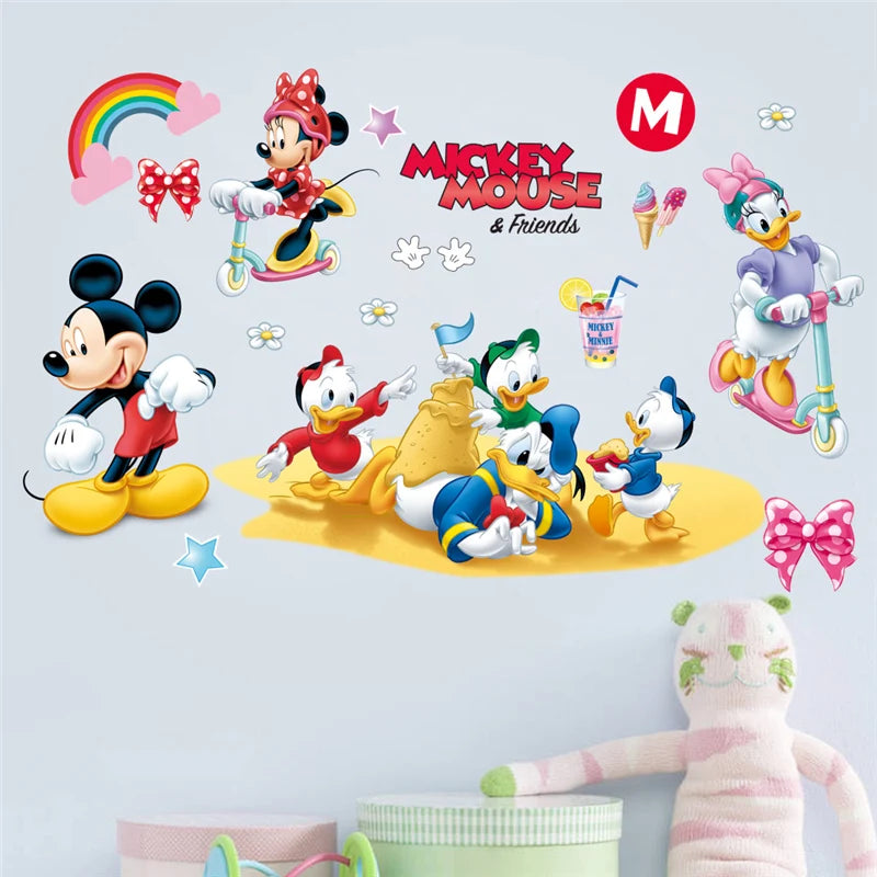 Wall stickers featuring Mickey Mouse and friends on a light blue background