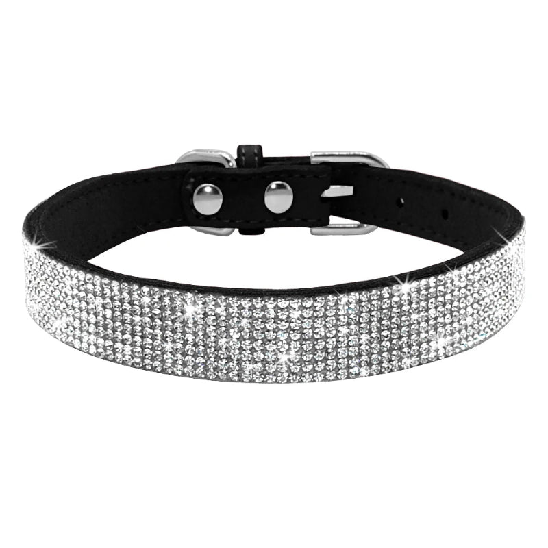 Black leather choker with silver rhinestones on a white background