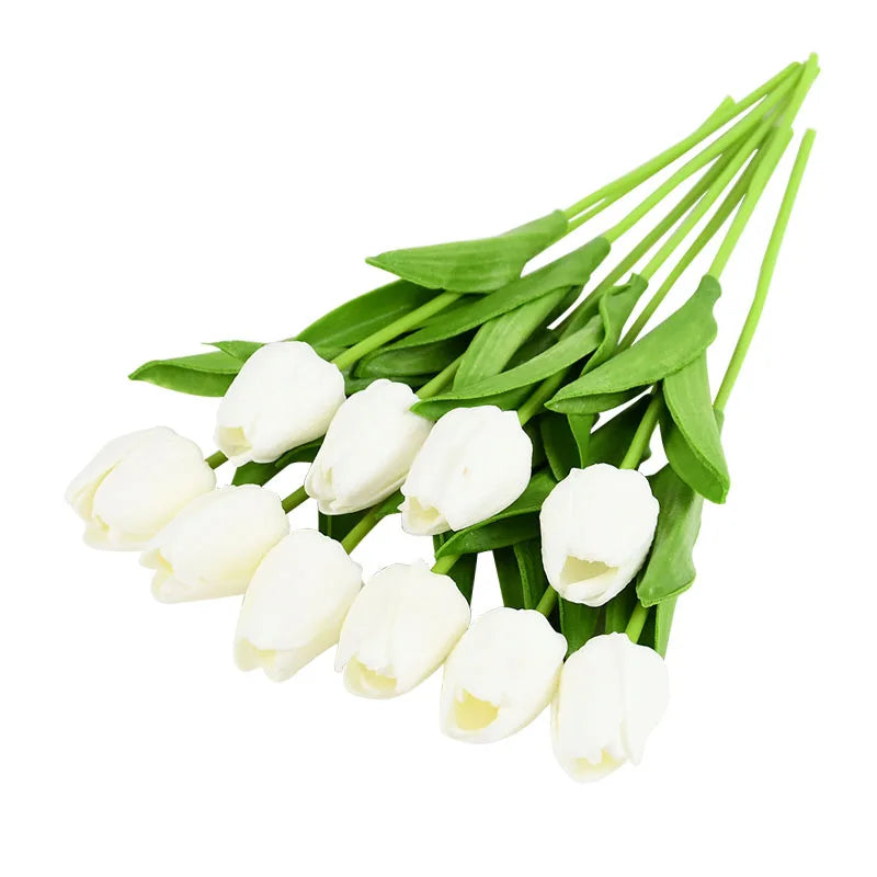 10PCS real touch artificial tulip flower bouquet for wedding, home, or garden decoration-white2