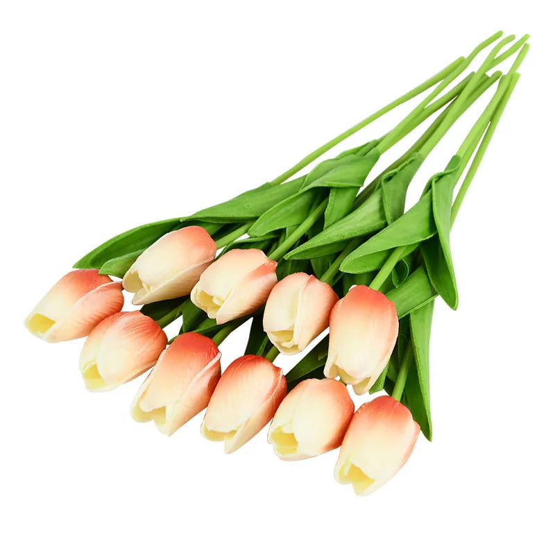 10PCS real touch artificial tulip flower bouquet for wedding, home, or garden decoration-orange and. yellow