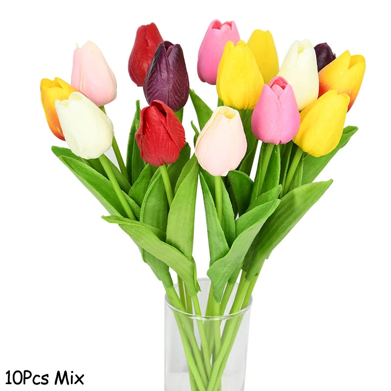 10PCS real touch artificial tulip flower bouquet for wedding, home, or garden decoration-multicolor 3