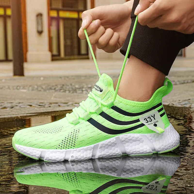 Men Casual Sport Shoes Breathable Lightweight Sneakers - green and white