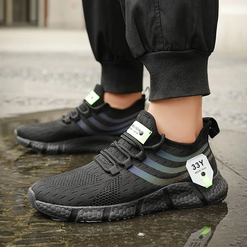 Men’s black breathable mesh lightweight sport sneakers for running, jogging, walking, and casual wear - black gray