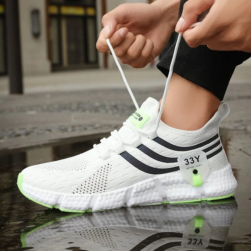 Men Casual Sport Shoes Breathable Lightweight Sneakers - white green