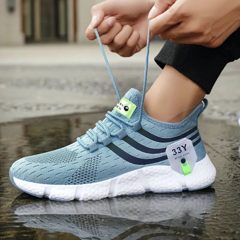 Men Casual Sport Shoes Breathable Lightweight Sneakers - blue and white