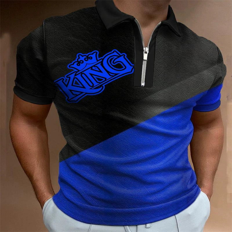 Collar Slim Fitting 3D Printed Polo Shirt Half Sleeves Lapel Collar Slime Printed Half Sleeve