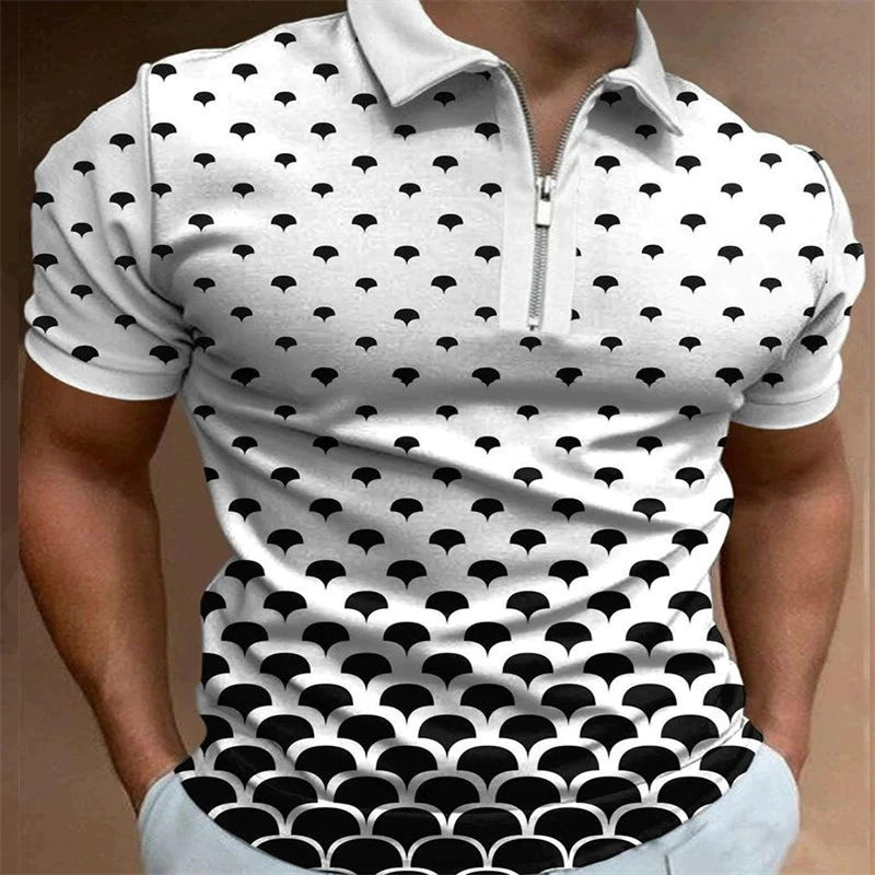 Collar Slim Fitting 3D Printed Polo Shirt Half Sleeves Lapel Collar Slime Printed Half Sleeve