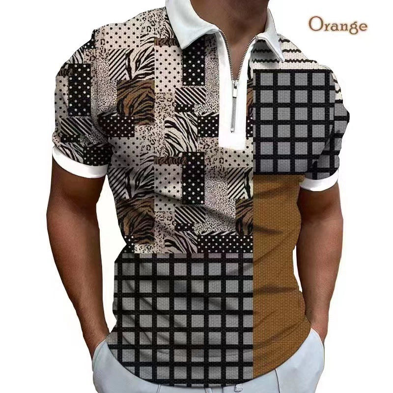 Collar Slim Fitting 3D Printed Polo Shirt Half Sleeves Lapel Collar Slime Printed Half Sleeve