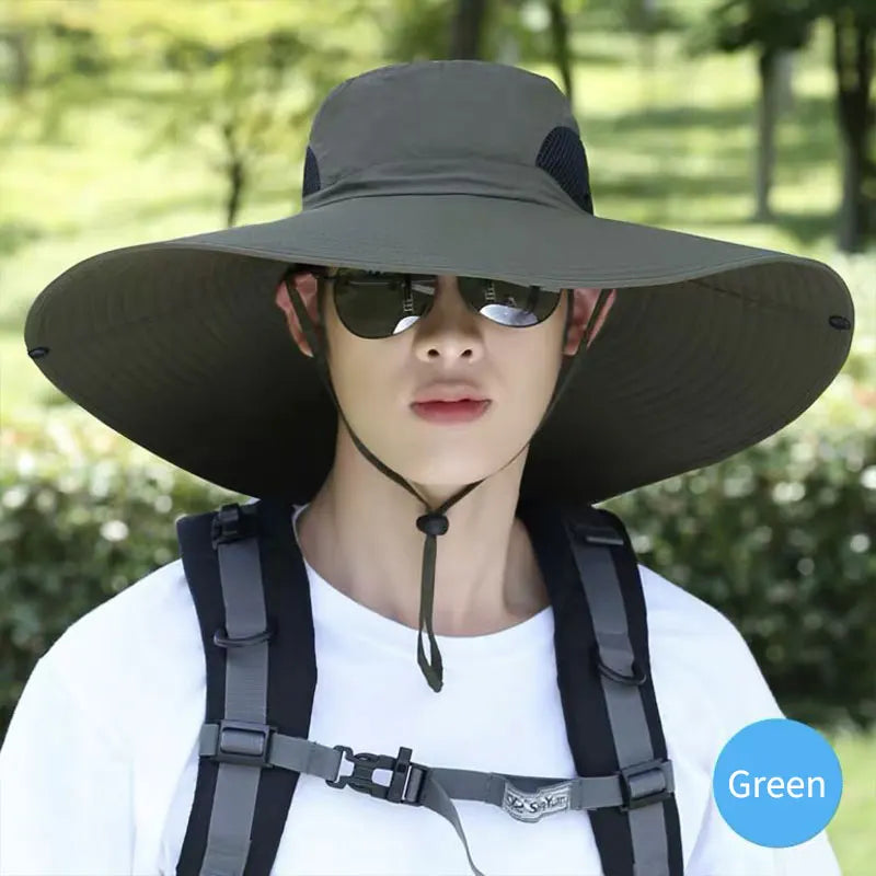 15CM large brim sun hat with mesh for UV protection, ideal for men and women outdoors -green2