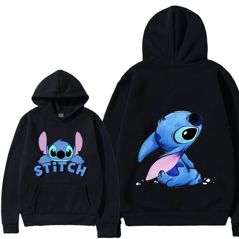 Black hoodie with cartoon character on front and back