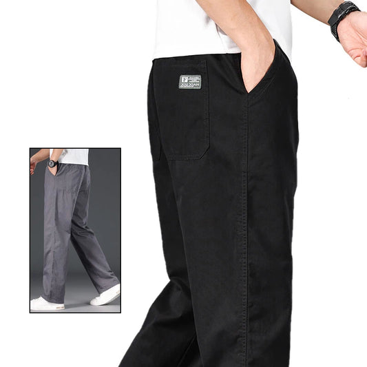 Big Size Mens Casual Pants Relaxed Fit Cotton Trousers Elastic Waist Drawstring Sweatpants Mens Jogger Pants Summer Spring Black