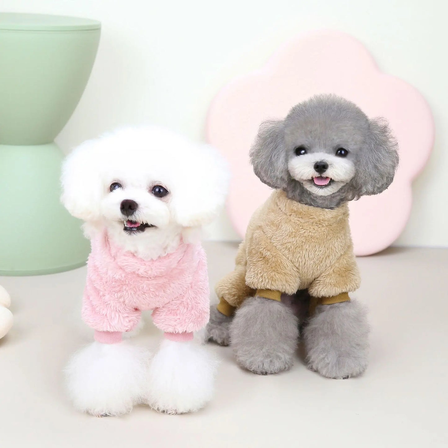 Winter Jumpsuit for Dogs - pink and beige