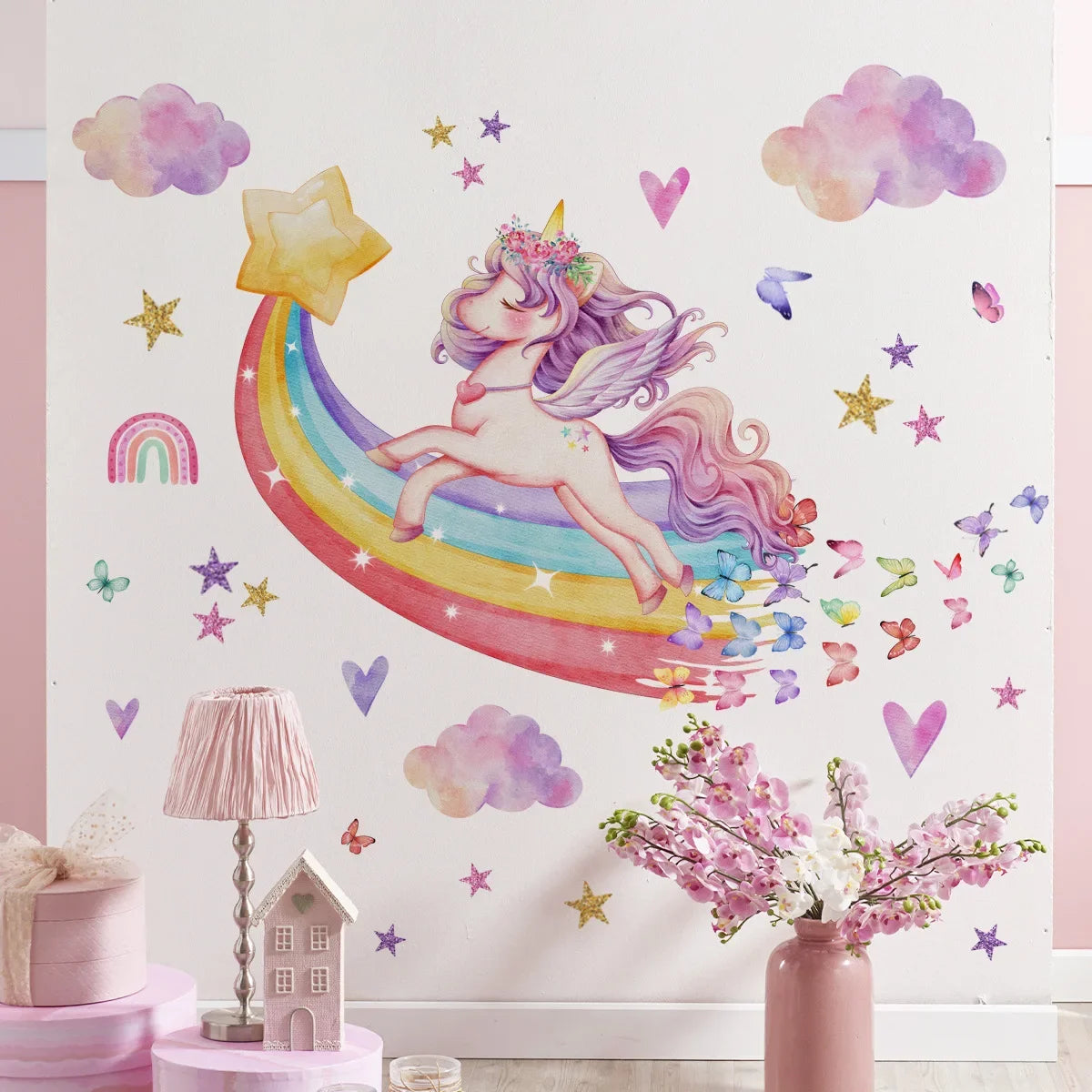 Unicorn Wall Stickers for Children's Room Pony Wallpaper for Bedroom or Playroom
