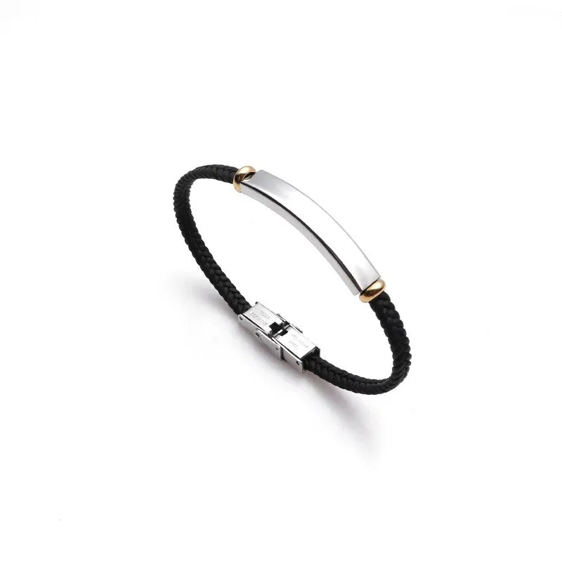 Punk Thin Custom name Leather Men Bracelet Personalized Stainless Steel Bracelets For Women Men ID Bracelet