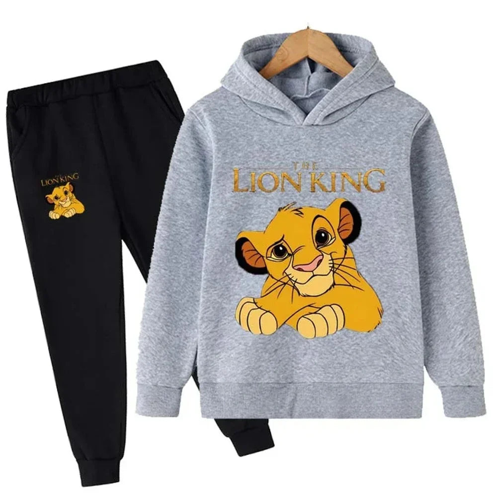 Children's lion-themed tracksuit set – hoodie and pants 2-piece outfit for boys and girls gray