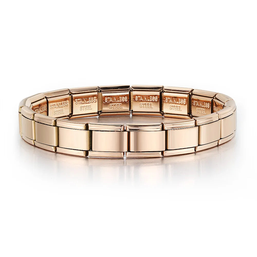 9mm stainless steel Italian charm bracelet with elastic DIY link chain- gold rose