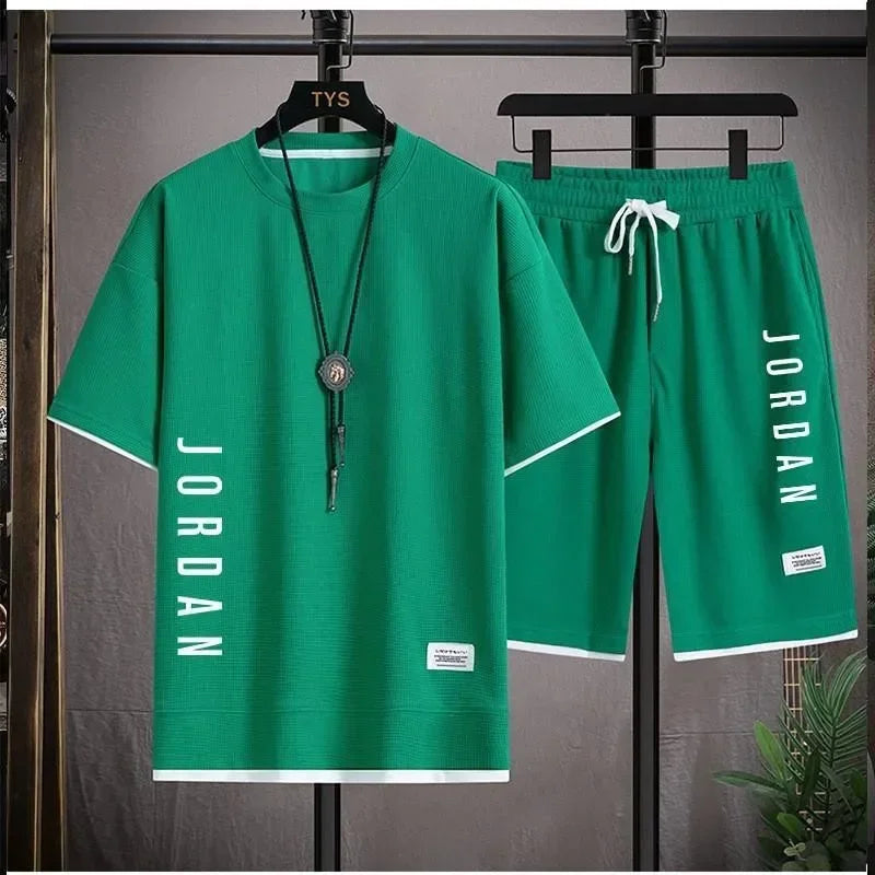 Men's T-shirt + shorts two-piece - green 01