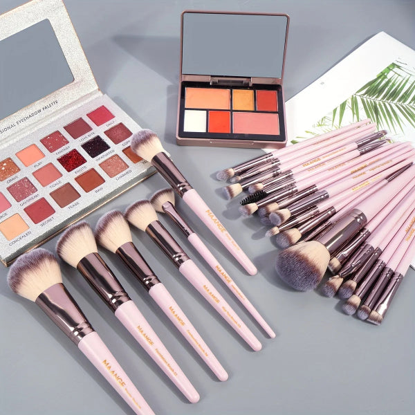 MAANGE 30-piece professional makeup brush set with bag – includes brushes for foundation, concealer, eye shadow, powder, blush, and blending - pink