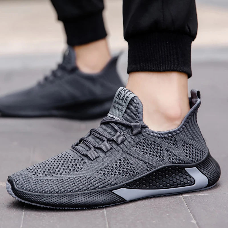 Men’s breathable mesh sneakers in black and white with platform sole, ideal for casual wear and tennis - 2 gray and  black