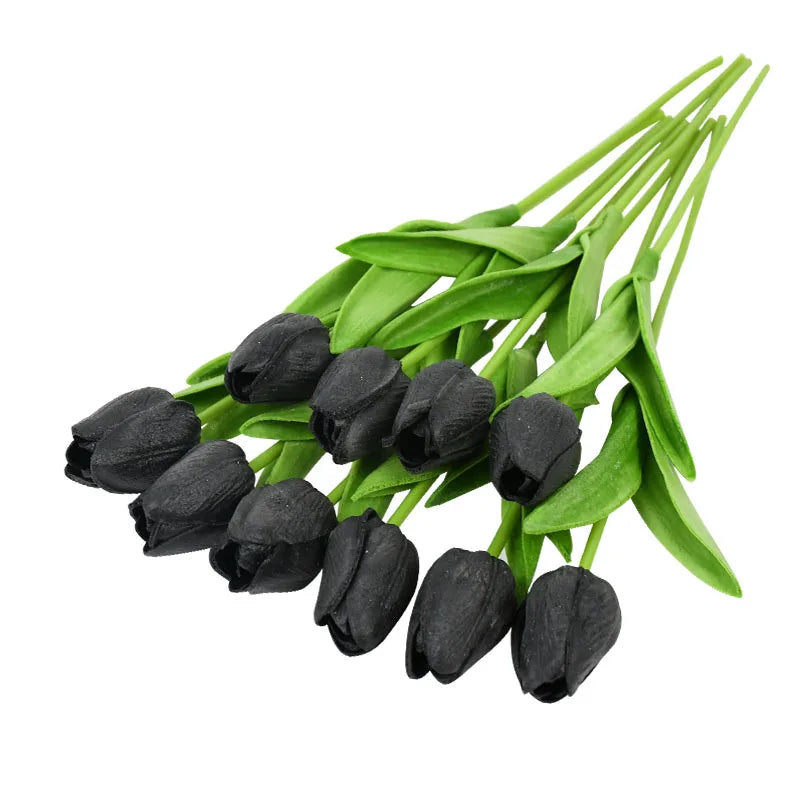 10PCS real touch artificial tulip flower bouquet for wedding, home, or garden decoration-black