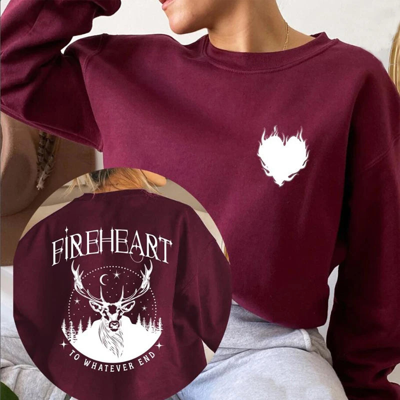 Fireheart sweatshirt for women – Throne of Glass inspired hoodie pullover with bookish quote, cozy crewneck style for SJM fans and readers - burgundy