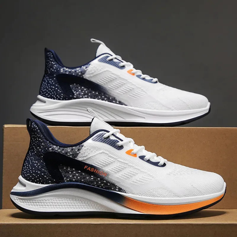 Lightweight men's mesh lace-up sneakers in casual style, breathable vulcanized shoes for walking or everyday wear - dark blue