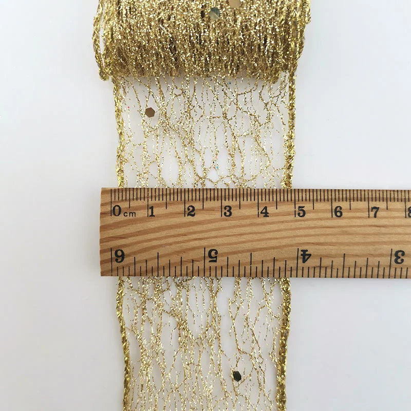 2-meter roll of 50mm shiny gold hollow-out ribbon gold size