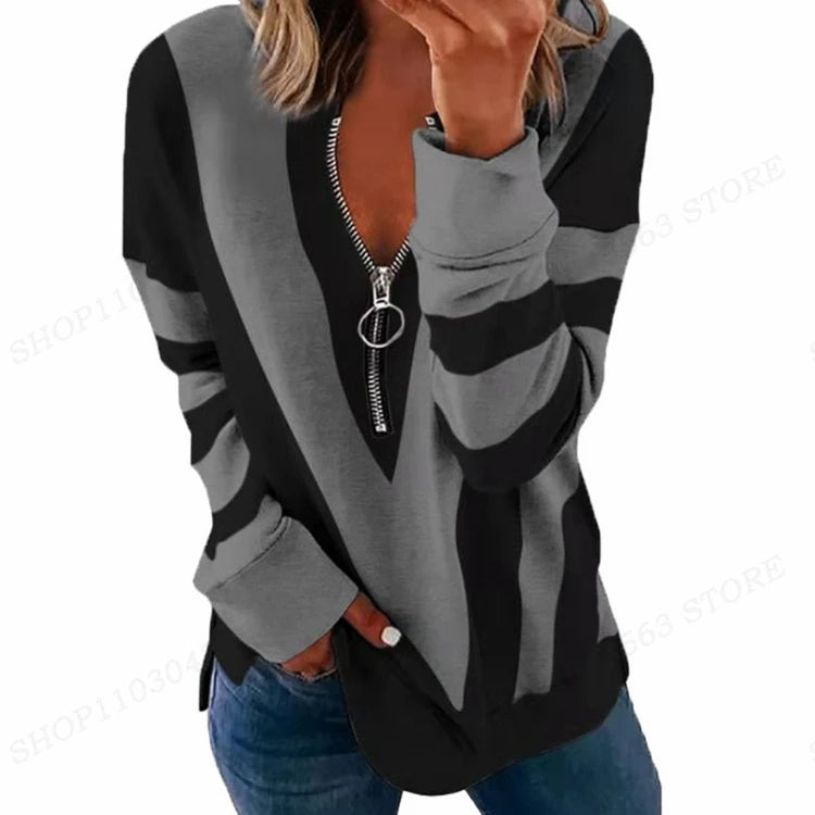 Women's Y2K oversized zip-up hoodie with geometric star pattern and crewneck design - grray black