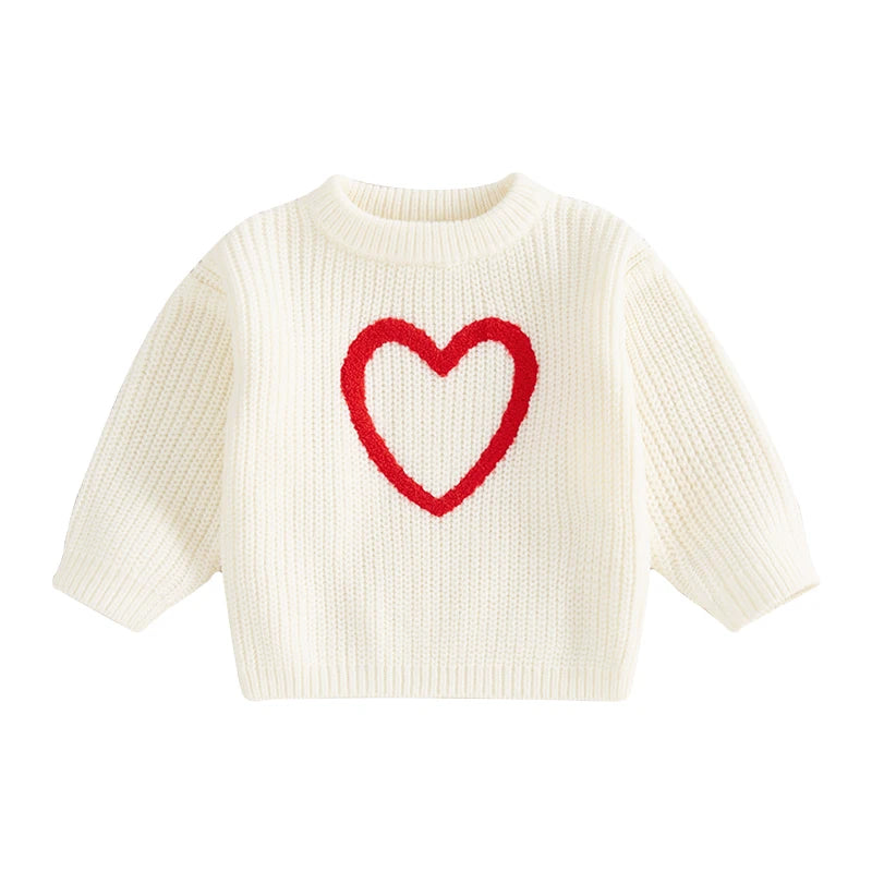 Spring Valentine’s Day toddler girls love heart pattern sweater, cute long sleeve pullover clothes