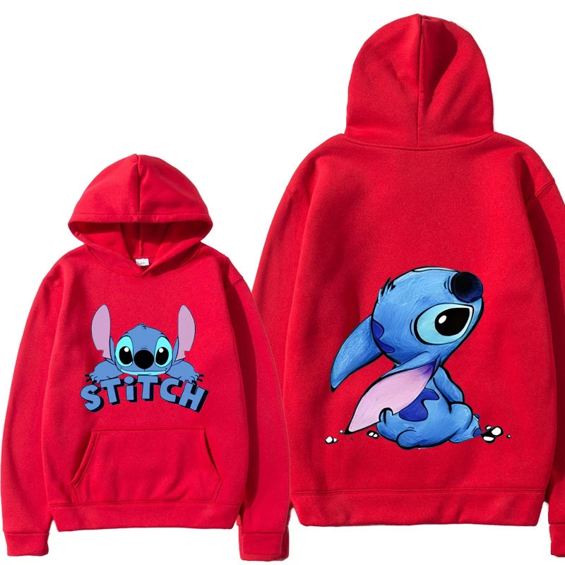 Red hoodie with cartoon character on front and back