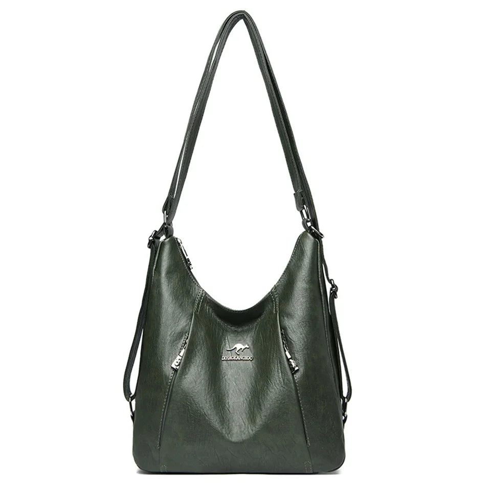Green handbag with a visible brand logo on a white background