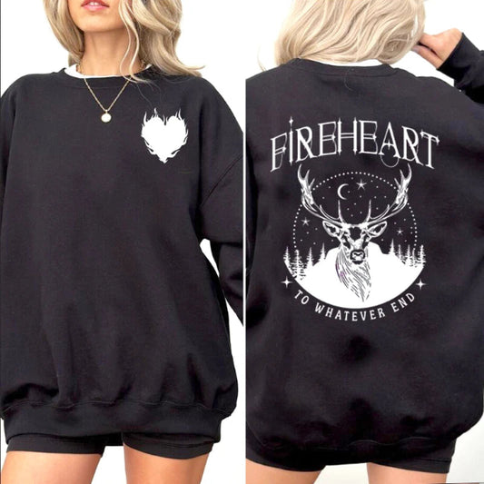 Fireheart sweatshirt for women – Throne of Glass inspired hoodie pullover with bookish quote, cozy crewneck style for SJM fans and readers - black