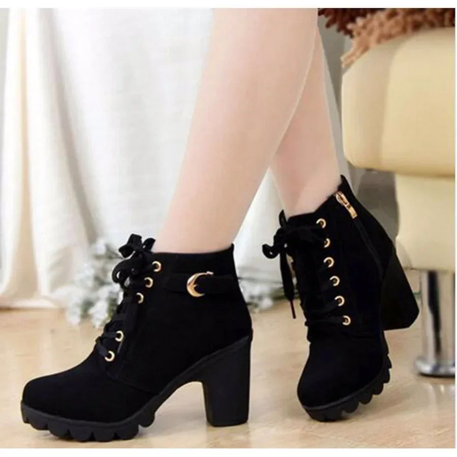Side profile of European style women’s PU leather boots- 2
