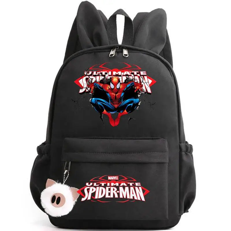 Black backpack with Ultimate Spider-Man design on a white background